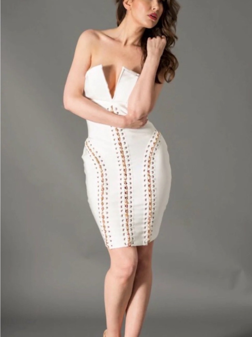Strapless White Bandage Bodycon Dress